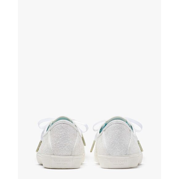 Kate Spade Trista Optic White Glitter Sneakers Womens 8.5 Ribbon Lace Up - Picture 3 of 5